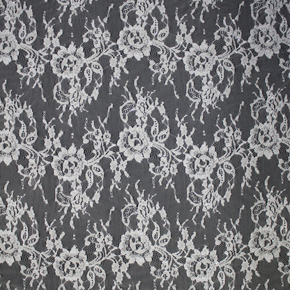 Haute Couture Lace | Bridal Embroidered Lace with Seed Beads, Sequins, Horizontal Zig-Zag Floral Bands & Double Border | FRI4308