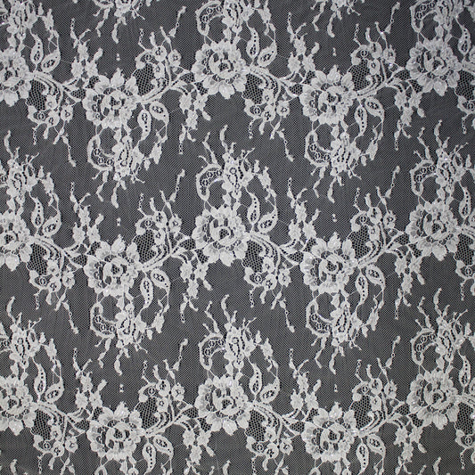 Haute Couture Lace | Bridal Embroidered Lace with Seed Beads, Sequins, Horizontal Zig-Zag Floral Bands & Double Border | FRI4308