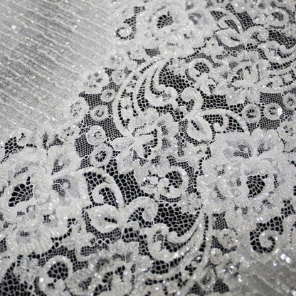 Haute Couture Lace | Bridal Embroidered Lace with Seed Beads, Sequins, Floral Motifs, Horizontal Gradient Stripes & Double Border | FRI2563