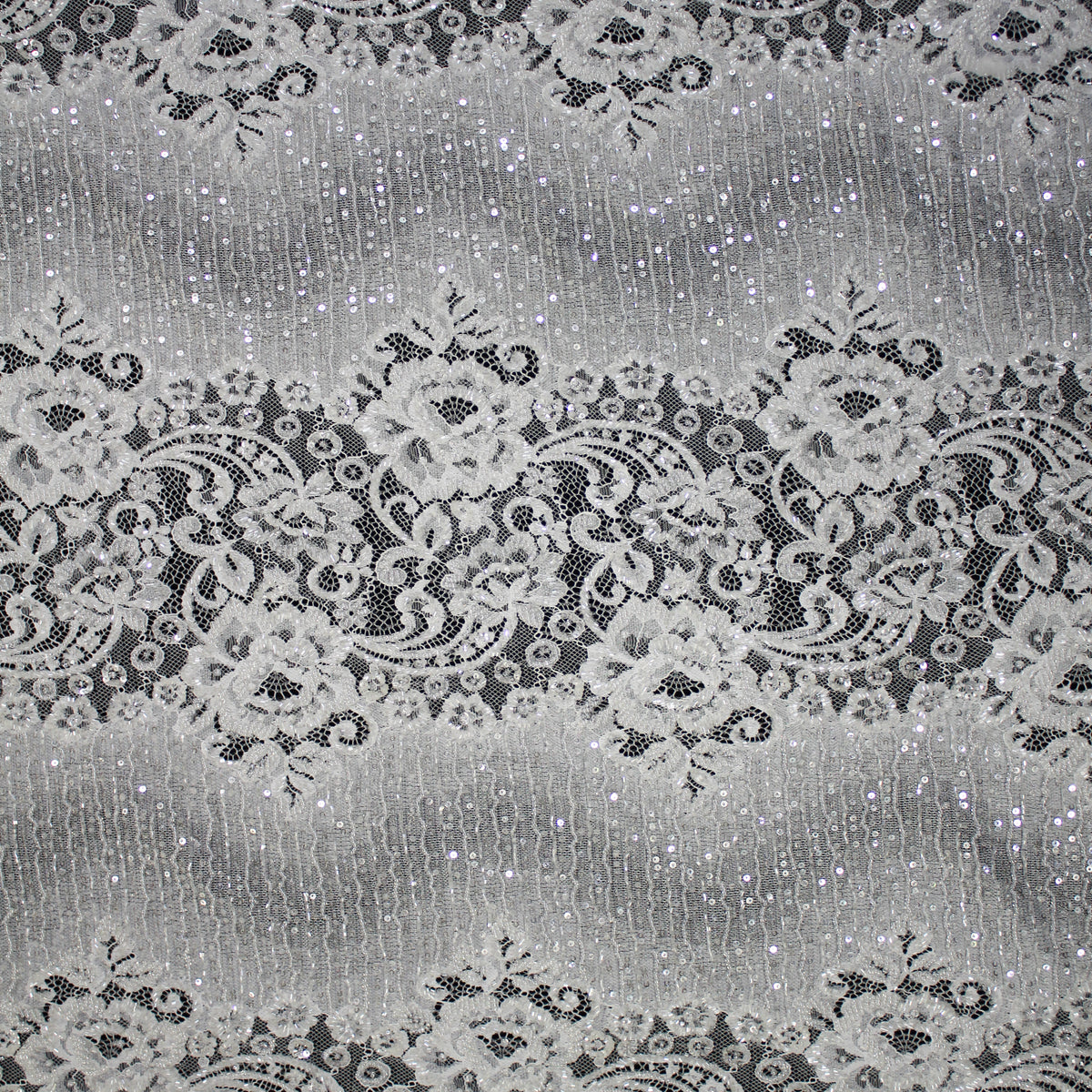 Haute Couture Lace | Bridal Embroidered Lace with Seed Beads, Sequins, Floral Motifs, Horizontal Gradient Stripes & Double Border | FRI2563