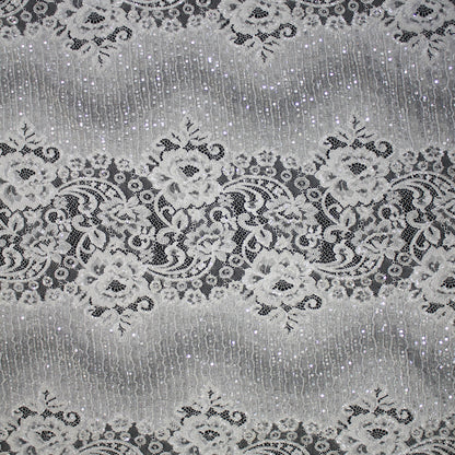 Haute Couture Lace | Bridal Embroidered Lace with Seed Beads, Sequins, Floral Motifs, Horizontal Gradient Stripes & Double Border | FRI2563