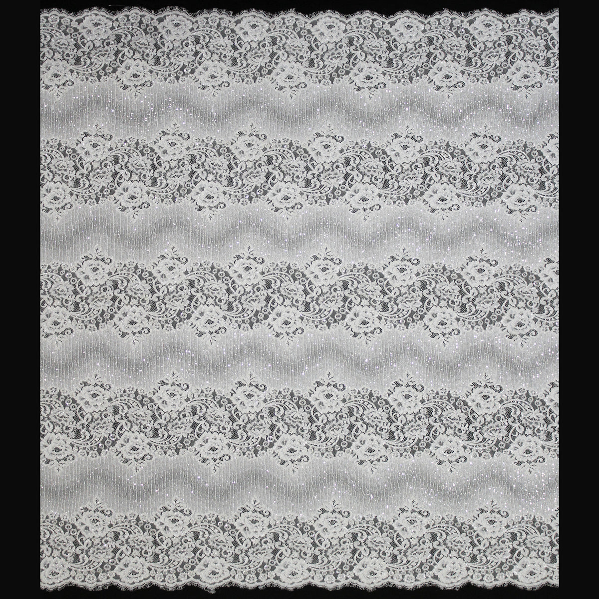 Haute Couture Lace | Bridal Embroidered Lace with Seed Beads, Sequins, Floral Motifs, Horizontal Gradient Stripes & Double Border | FRI2563