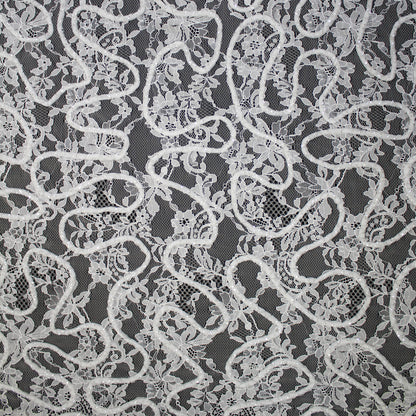 Pizzo Alta Moda | Pizzo Ricamato Sposa con Cordone 3D, Linee Curve, Corallini Intrecciati, Ramage Floreale e Doppio Bordo | FRI4302