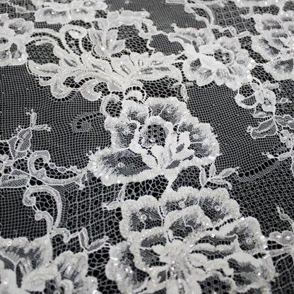 Haute Couture Lace | Bridal Embroidered Lace with Sequins, Seed Beads, Alternating Vertical Stripes, Arabesque Floral Sprays & Double Border | FRI2670