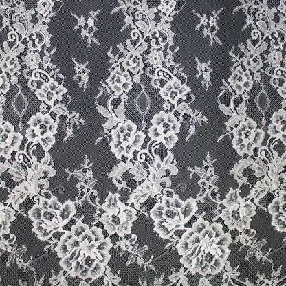 Haute Couture Lace | Bridal Embroidered Lace with Sequins, Seed Beads, Alternating Vertical Stripes, Arabesque Floral Sprays & Double Border | FRI2670