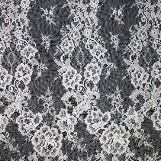 Haute Couture Lace | Bridal Embroidered Lace with Sequins, Seed Beads, Alternating Vertical Stripes, Arabesque Floral Sprays & Double Border | FRI2670