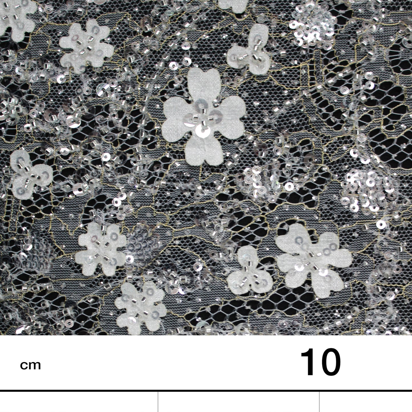 Haute Couture Bridal | Embroidered Lace Fabric with Sequins, Seed Beads, 3D Flowers & Gold Embroidery Details | TRW3384
