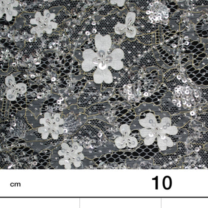 Haute Couture Bridal | Embroidered Lace Fabric with Sequins, Seed Beads, 3D Flowers & Gold Embroidery Details | TRW3384