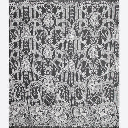 Haute Couture Lace | Bridal Embroidered Lace with Sequins, Seed Beads, Floral Motifs, Arabesque Scrolls, Arched Lines & Double Scallop | FRI3215