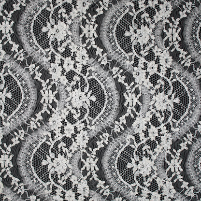 Haute Couture Lace | Bridal Embroidered Lace with Sequins, Seed Beads, Rhinestones, 3D Tulle, Vertical Wave Floral Sprays & Double Scallop | FRI3319