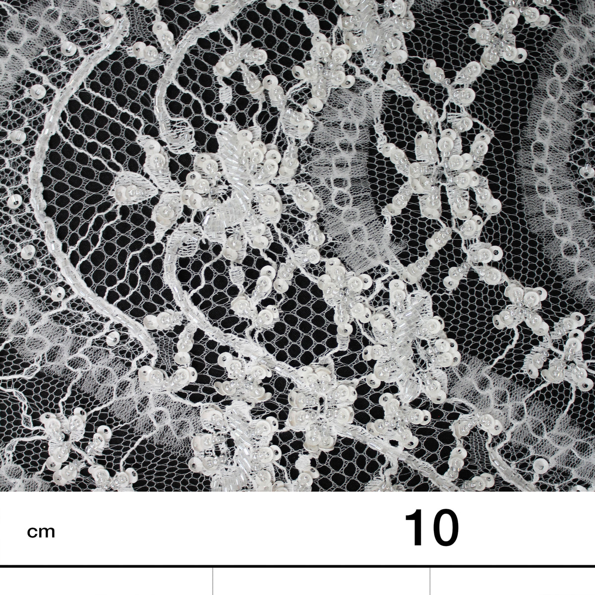 Haute Couture Lace | Bridal Embroidered Lace with Sequins, Seed Beads, Rhinestones, 3D Tulle, Vertical Wave Floral Sprays & Double Scallop | FRI3319