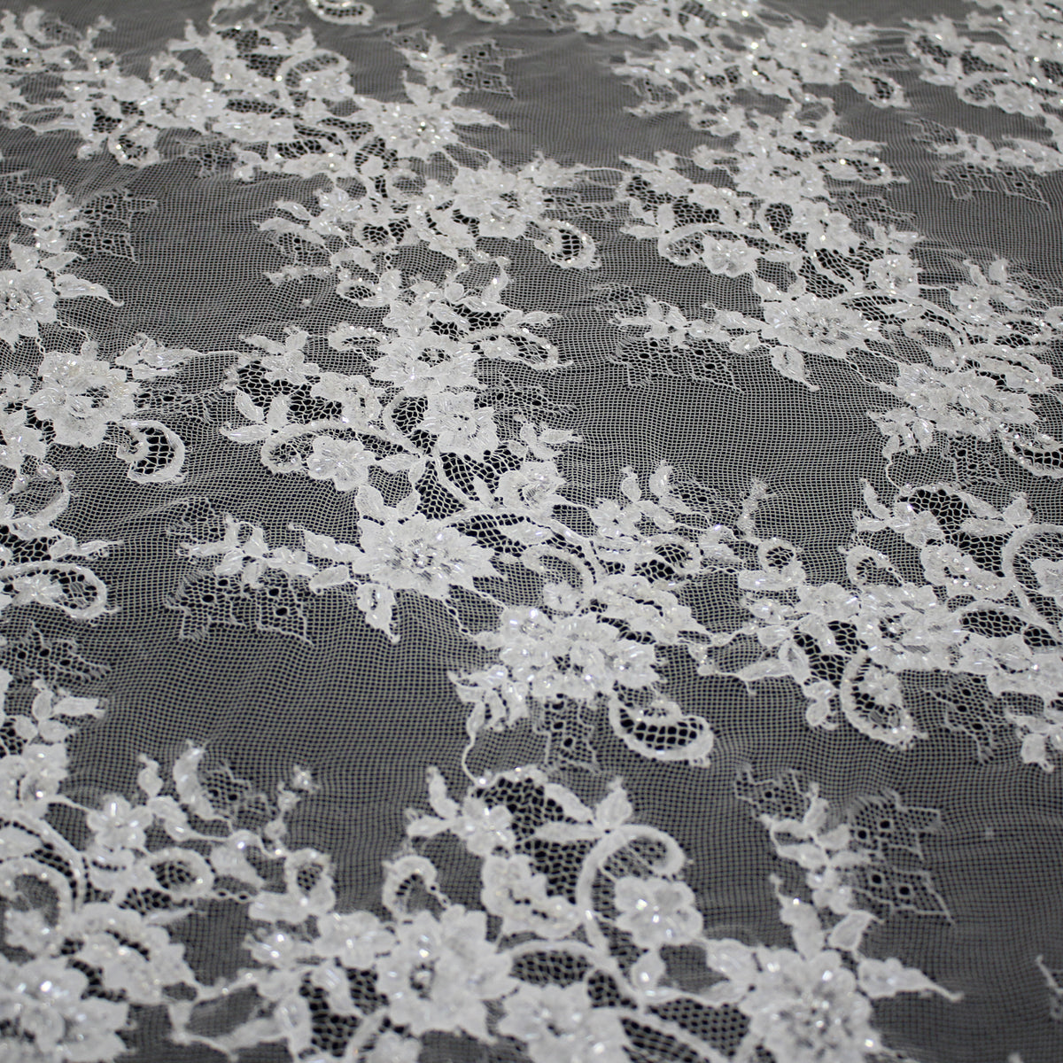 Haute Couture Lace | Bridal Embroidered Lace with Pearls, Seed Beads, Zig-Zag Floral Sprays, Paisley Waves & Double Border | FRI4222