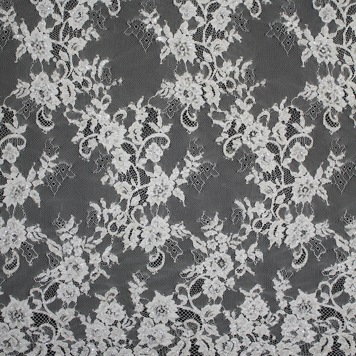 Haute Couture Lace | Bridal Embroidered Lace with Pearls, Seed Beads, Zig-Zag Floral Sprays, Paisley Waves & Double Border | FRI4222