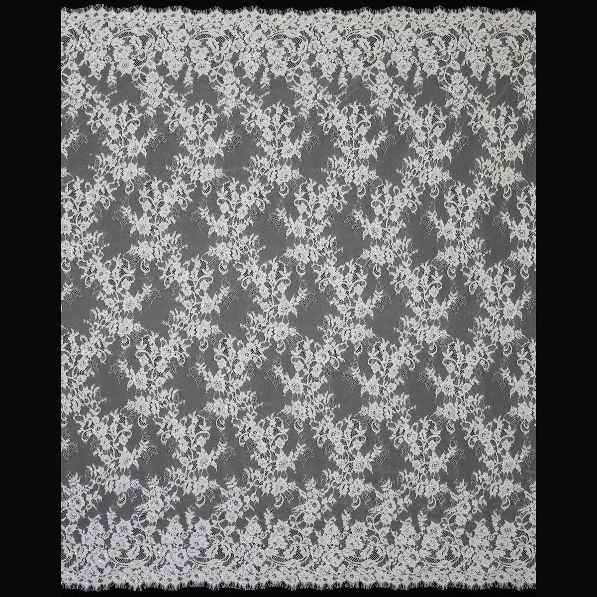 Haute Couture Lace | Bridal Embroidered Lace with Pearls, Seed Beads, Zig-Zag Floral Sprays, Paisley Waves & Double Border | FRI4222