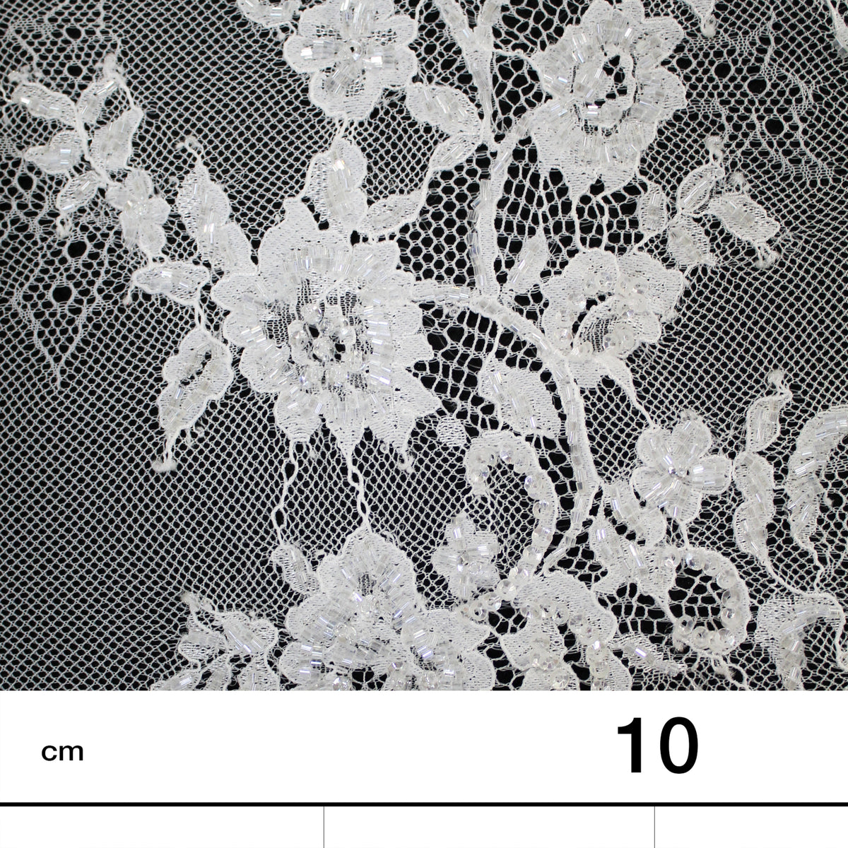 Haute Couture Lace | Bridal Embroidered Lace with Pearls, Seed Beads, Zig-Zag Floral Sprays, Paisley Waves & Double Border | FRI4222