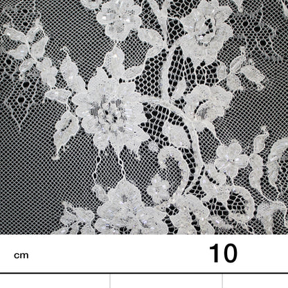 Haute Couture Lace | Bridal Embroidered Lace with Pearls, Seed Beads, Zig-Zag Floral Sprays, Paisley Waves & Double Border | FRI4222