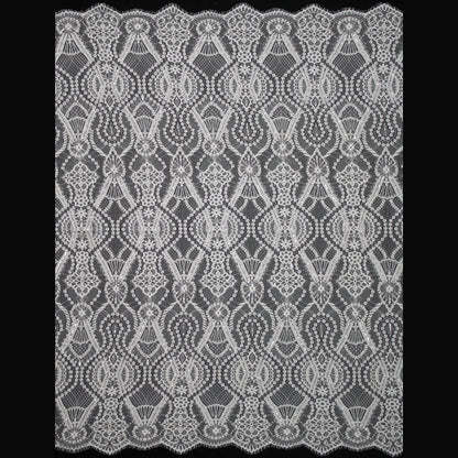 Haute Couture Lace | Bridal Embroidered Lace with Pearls, Seed Beads, Sequins, Geometric Arabesque Motifs & Double Scallop | FRI3741
