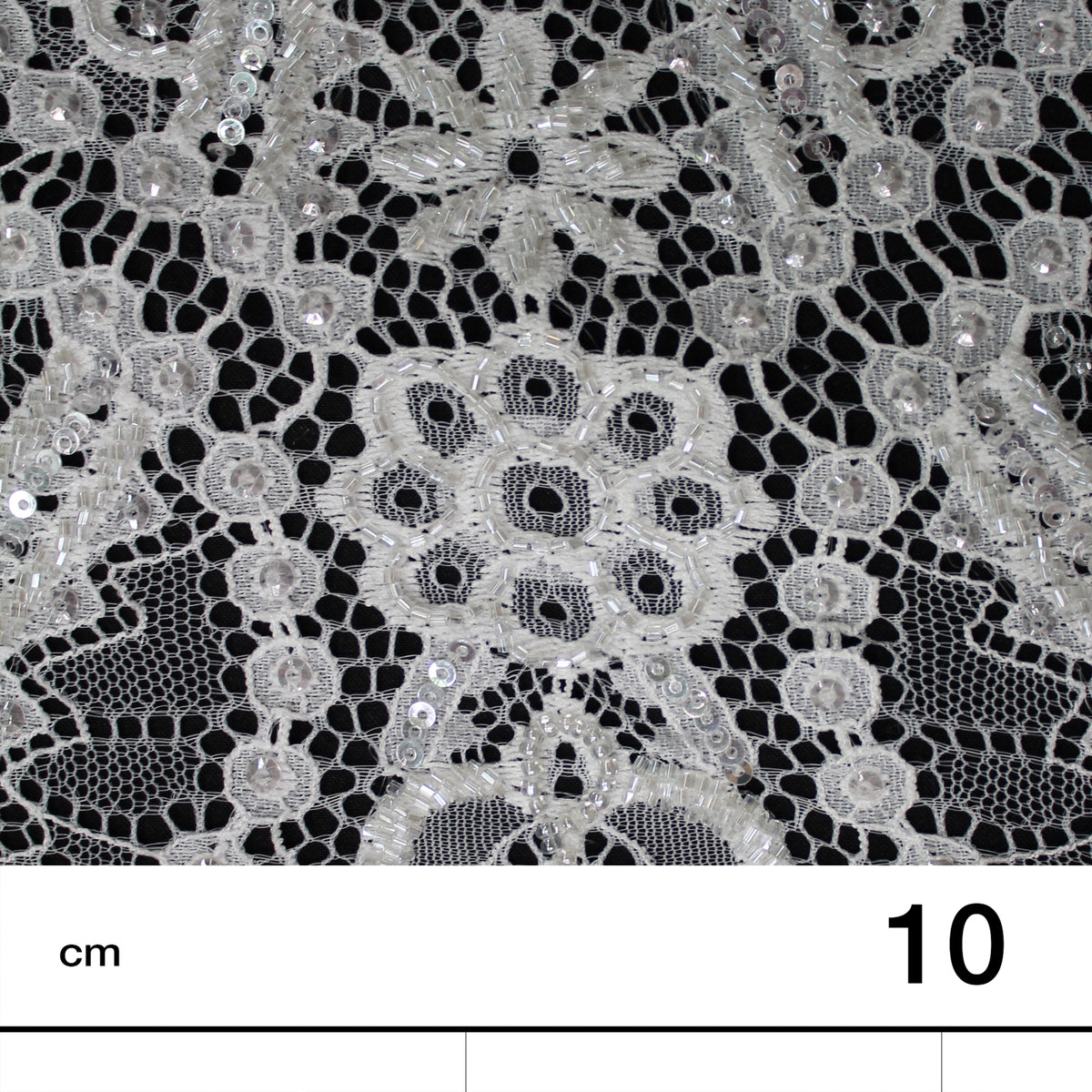 Haute Couture Lace | Bridal Embroidered Lace with Pearls, Seed Beads, Sequins, Geometric Arabesque Motifs & Double Scallop | FRI3741