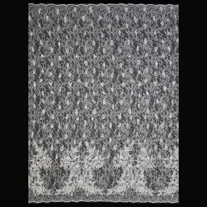 Pizzo Alta Moda | Pizzo Ricamato Sposa con Perline, Corallini, Paillettes, Ramage Arabesco Astratto e Doppio Smerlo | FRI1792