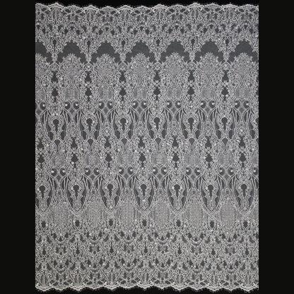Haute Couture Lace | Bridal Embroidered Lace with Pearls, Sequins, Seed Beads, Arabesque Scroll Motifs & Double Border | FRI4116