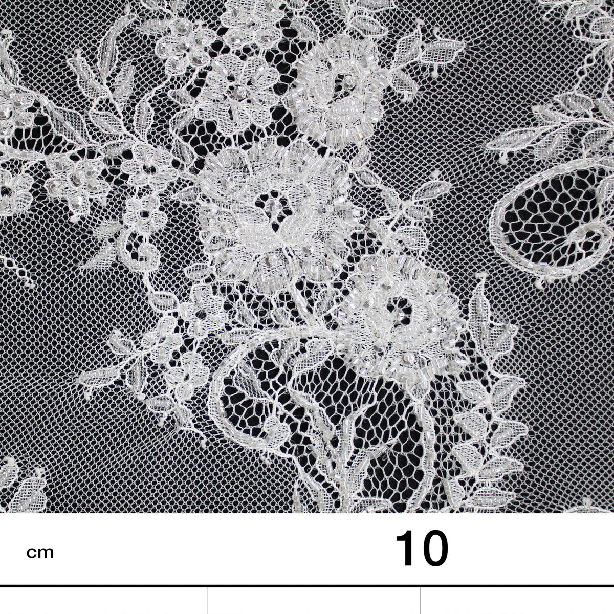 Haute Couture Lace | Bridal Embroidered Lace with Pearls, Sequins, Sinuous Floral Sprays & Double Border | FRI1391