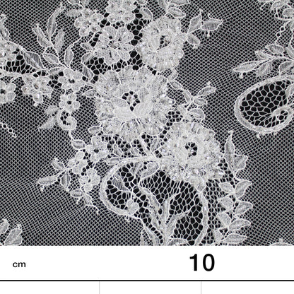 Haute Couture Lace | Bridal Embroidered Lace with Pearls, Sequins, Sinuous Floral Sprays & Double Border | FRI1391