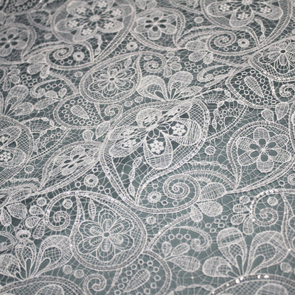 Rete Doppio Bordo Effetto Pizzo Ricamata con Paisley e Paillettes