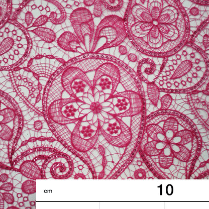 Rete Doppio Bordo Effetto Pizzo Ricamata con Paisley e Paillettes