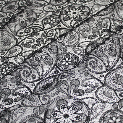 Rete Doppio Bordo Effetto Pizzo Ricamata con Paisley e Paillettes