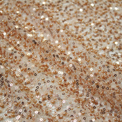 Rete Ricamata con Paillettes e Perline a Campo Pieno Tono su Tono