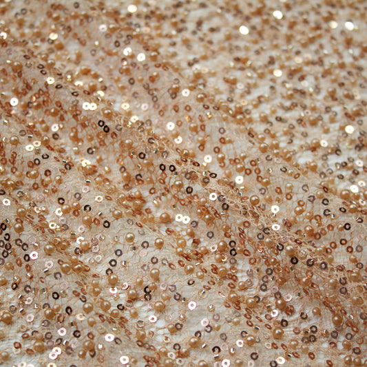 Embroidered Netting with Paillettes and Beads in Tonal Full Coverage