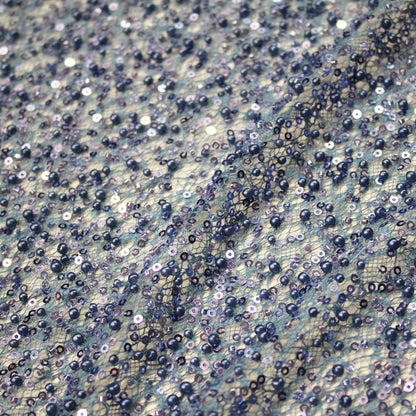 Rete Ricamata con Paillettes e Perline a Campo Pieno Tono su Tono