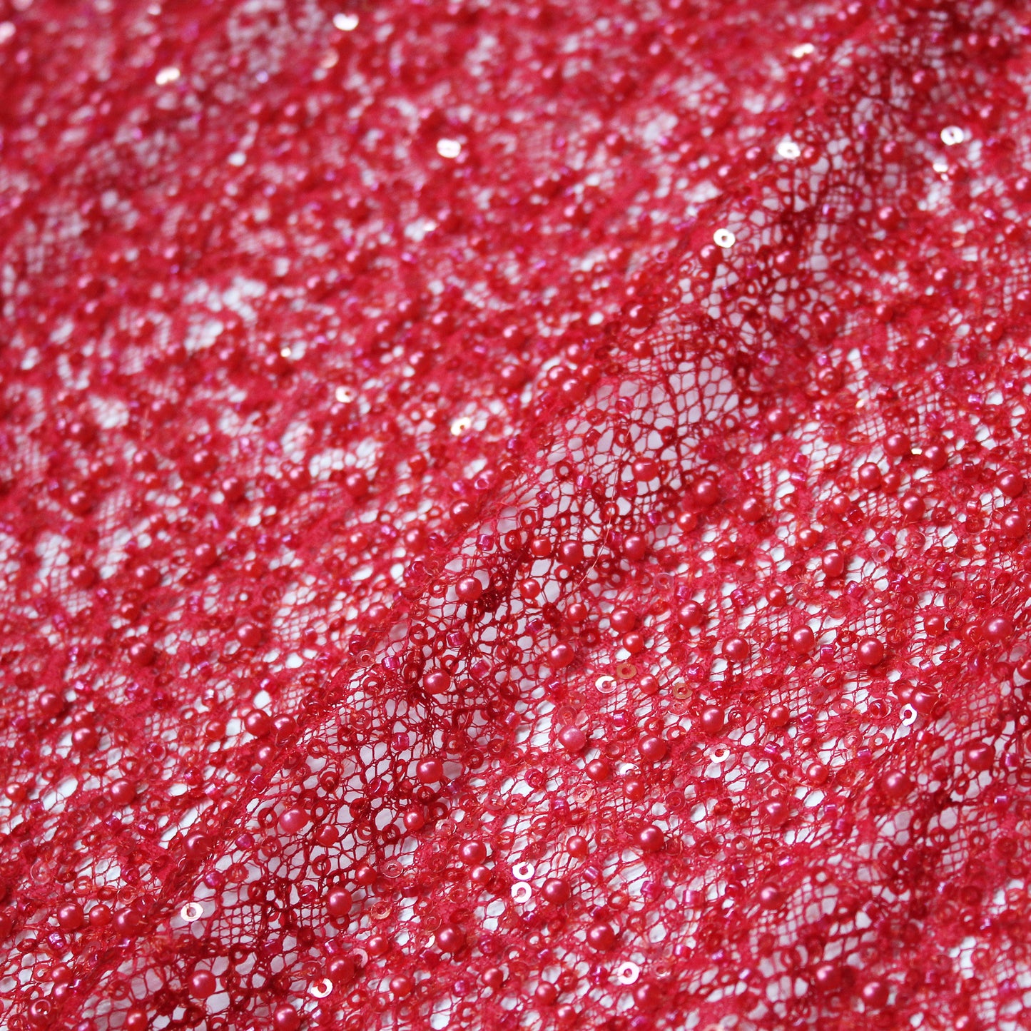 Rete Ricamata con Paillettes e Perline a Campo Pieno Tono su Tono