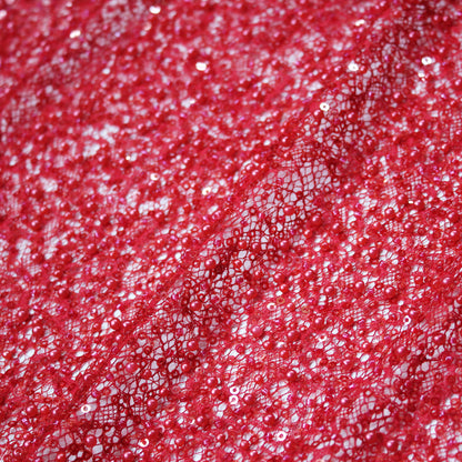 Rete Ricamata con Paillettes e Perline a Campo Pieno Tono su Tono