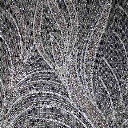 Haute Couture Lace | Bridal All-Over Embroidered Mesh with Pearls, Sequins, Seed Beads & Abstract Curved Lines | TRW4069