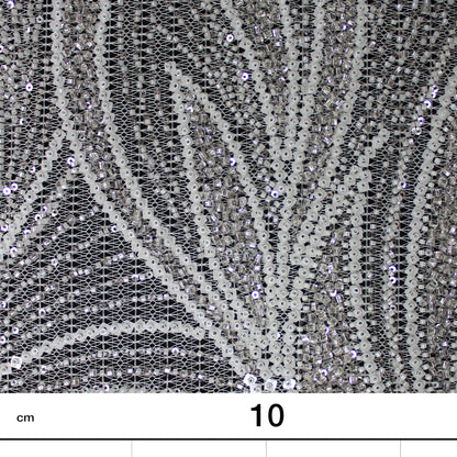 Haute Couture Lace | Bridal All-Over Embroidered Mesh with Pearls, Sequins, Seed Beads & Abstract Curved Lines | TRW4069