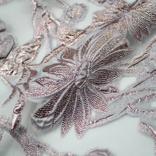 Brocade Fabric with Organza Base and Flowers