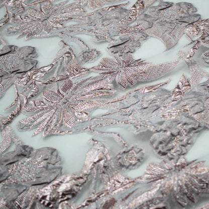 Brocade Fabric with Organza Base and Flowers