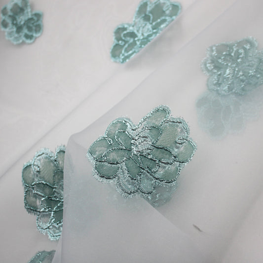 Brocade Fabric with Organza Base and Scattered Flowers