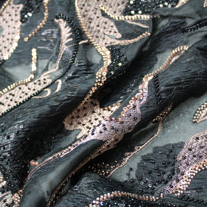 Luxury Brocade Fabric with Abstract Pattern, Paillettes, and Bead Embroidery