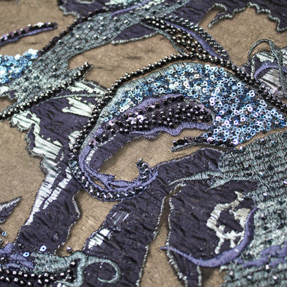 Luxury Brocade Fabric with Abstract Pattern, Paillettes, and Bead Embroidery