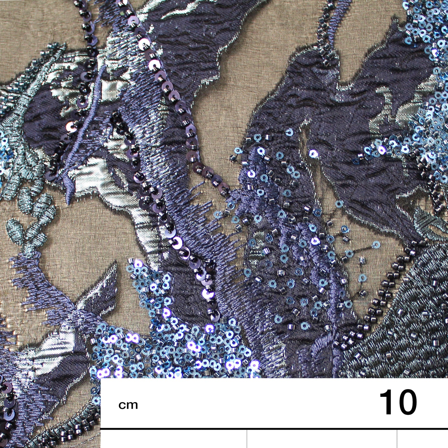 Luxury Brocade Fabric with Abstract Pattern, Paillettes, and Bead Embroidery