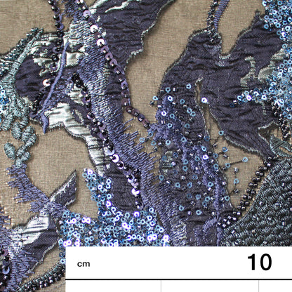 Luxury Brocade Fabric with Abstract Pattern, Paillettes, and Bead Embroidery