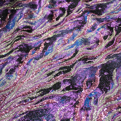 Embroidered Brocade Fabric with Corals and Copper Effect Sequins