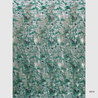 Embroidered Brocade Fabric with Abstract Pattern and Beads