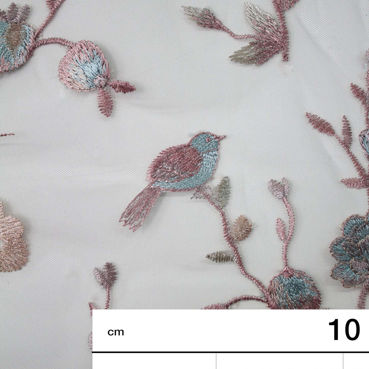 Tulle Alta Moda Bambina | Ricamo a Filo Multicolor con Rose e Uccellini