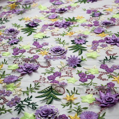 Tulle Alta Moda | Bouquet di Rose e Fiori Stellati 3D con Foglie a Farfalla