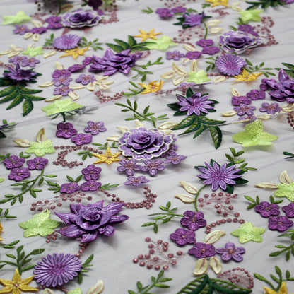 Tulle Alta Moda | Bouquet di Rose e Fiori Stellati 3D con Foglie a Farfalla