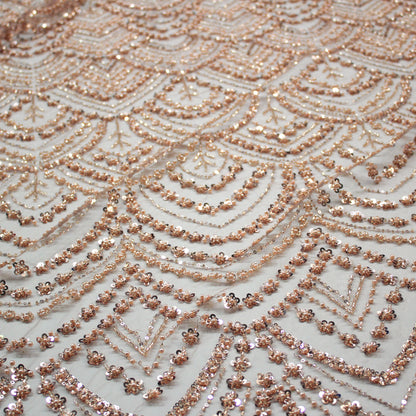 Tulle Alta Moda | Motivo ad Archi Multidimensione con Perline, Corallini e Paillettes
