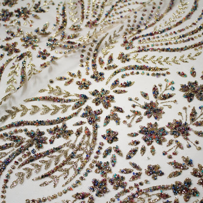 Tulle Alta Moda | Motivo Arabesco con Glitter e Coralli Multicolor